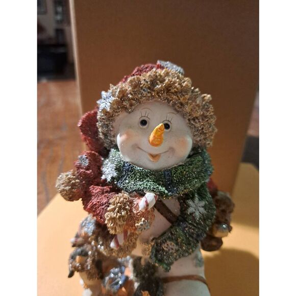 Vintage Holiday Christmas Winter Snowman Figurine Resin 6" with Penguins - Picture 2 of 7